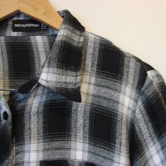 PrettyLittleThing Black and White Checked Oversized Shirt Dress Tunic Medium - Picture 8 of 13